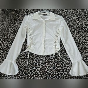 Delias x Dolls Kill Rare Moment White Collard Top